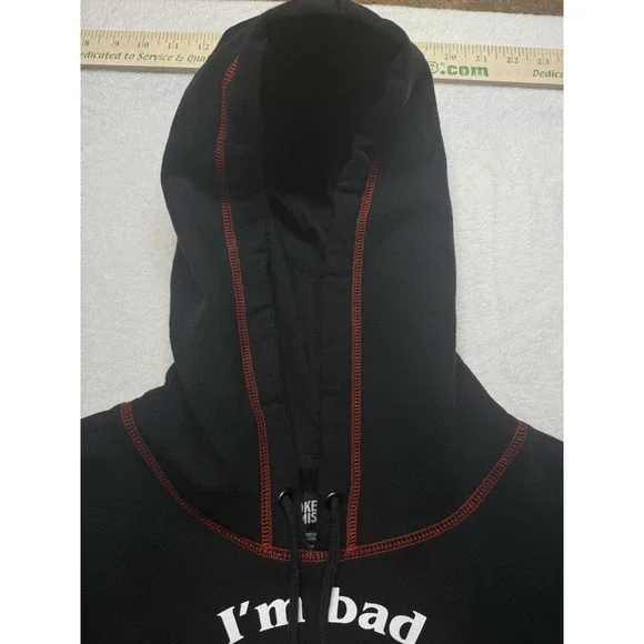 Broken Promises x Happy Bunny I'm Bad Contrast Black Hoodie Woman's Large Pocket - Picture 7 of 16